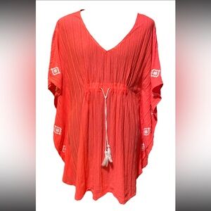 Catalina Swimsuit Cover Up Cinched Waist Pink White Embroidery Women's L 12-14